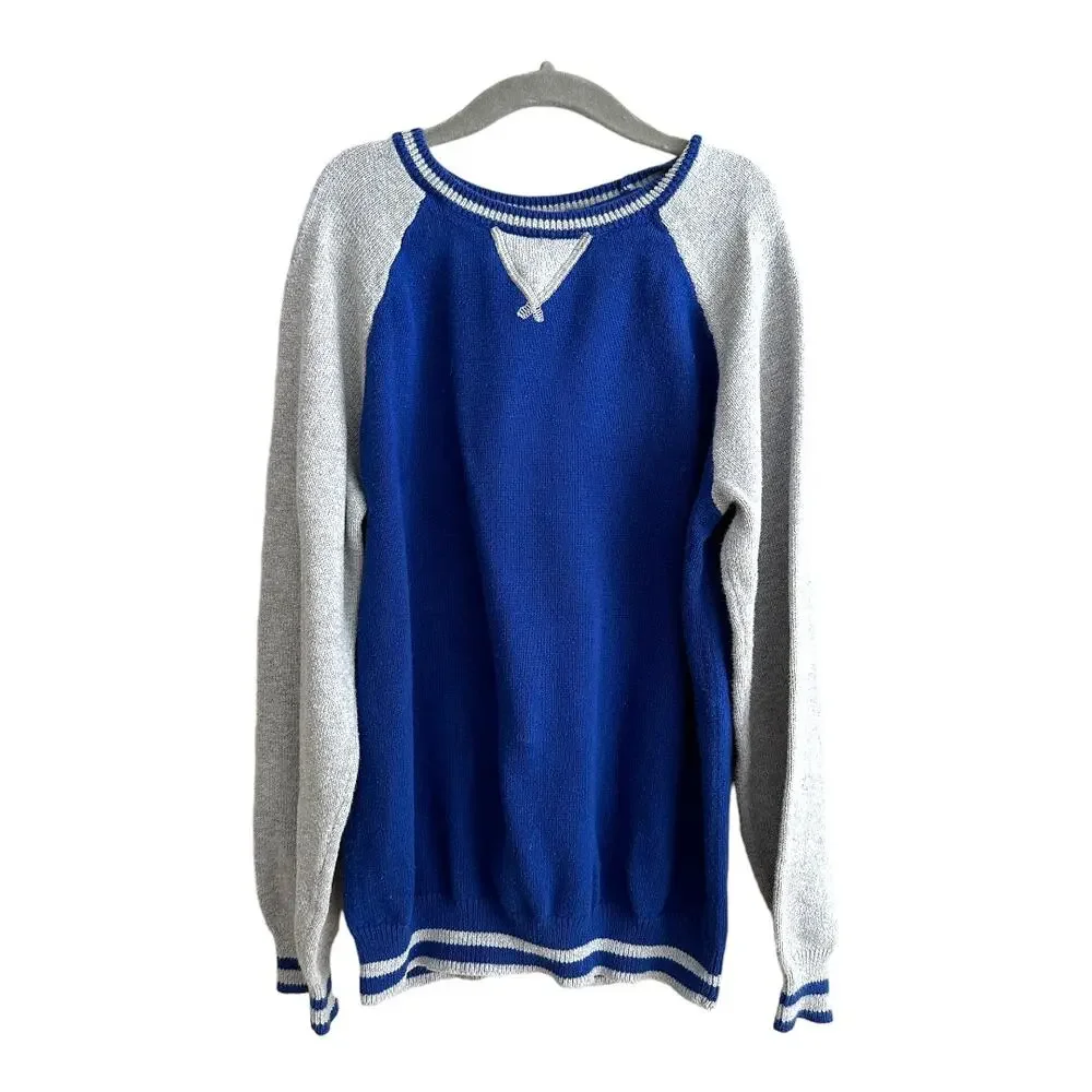 Gymboree Blue Gray Raglan Colorblock Cotton Sweater M 7 8 Boys